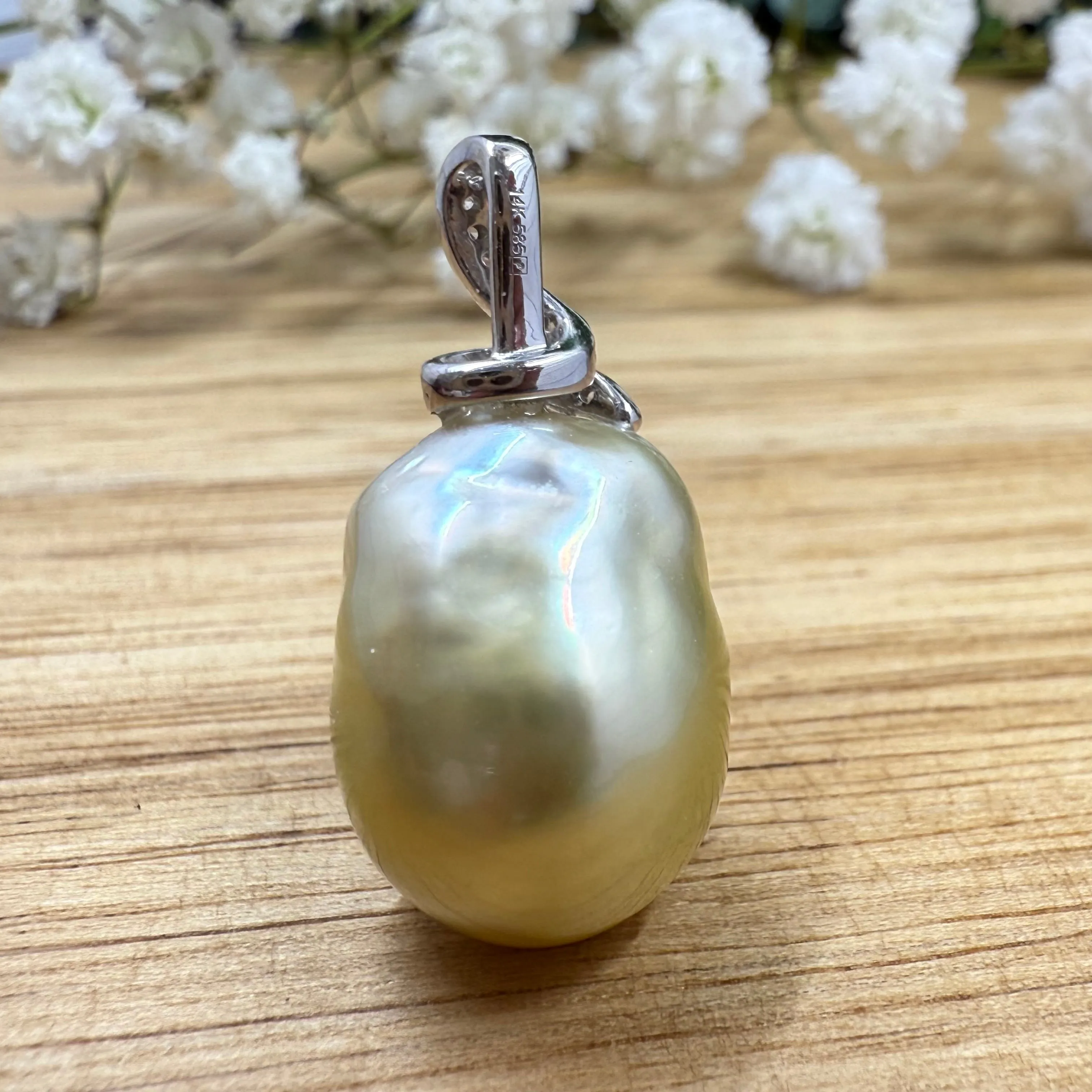 14K White Gold & Diamond Baroque South Sea Pearl Pendant