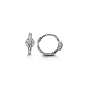 14K White Gold Cluster CZ Baby Huggie Earrings
