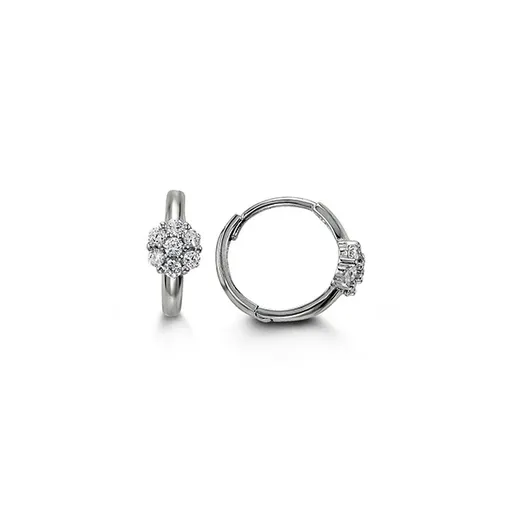 14K White Gold Cluster CZ Baby Huggie Earrings