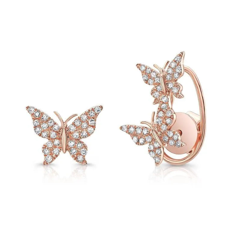14K White Gold Diamond Butterfly Earrings