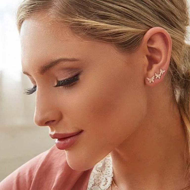 14K White Gold Diamond Butterfly Earrings