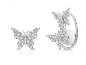 14K White Gold Diamond Butterfly Earrings
