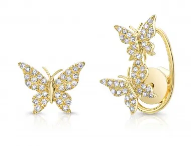 14K White Gold Diamond Butterfly Earrings