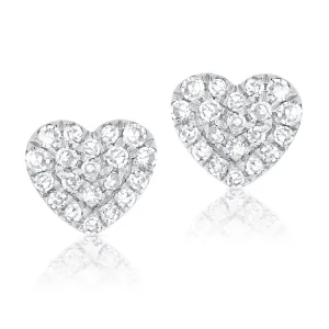 14K White Gold Diamond Heart Stud Earrings