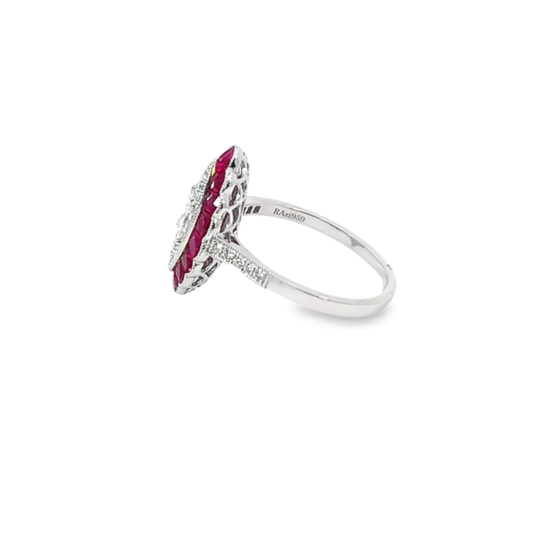 14k White Gold Diamond Princess Cut With Ruby Stone Ring .88c