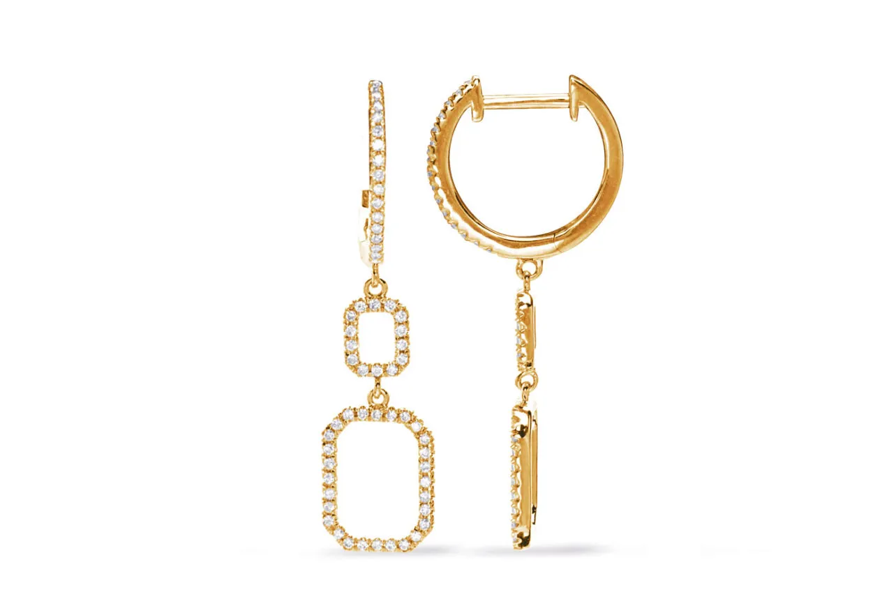 14K White Gold Diamond Structural Paper Clip Dangle Earrings