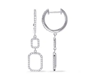14K White Gold Diamond Structural Paper Clip Dangle Earrings