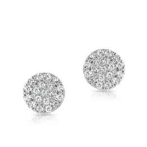 14K White Gold Flat Mini Disc Diamond Earrings