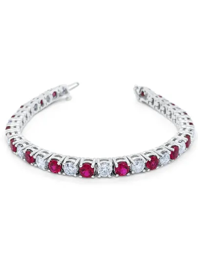 14k White Gold Ruby Tennis Bracelet with Natural Diamond