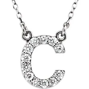 14K White Initial C 1/8 CTW Diamond 16" Necklace