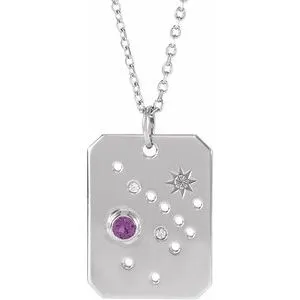 14K White Natural Amethyst & .01 Natural Diamond Sagittarius Constellation 16-18" Necklace