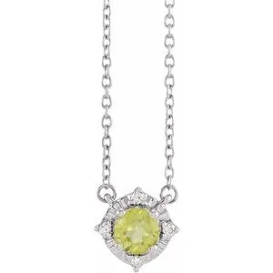 14K White Natural Peridot & .04 CTW Natural Diamond Halo-Style 18" Necklace