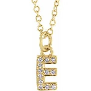 14K Yellow .04 CTW Natural Diamond Petite Initial E 16-18" Necklace