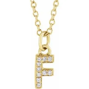 14K Yellow .04 CTW Natural Diamond Petite Initial F 16-18" Necklace