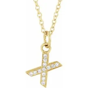 14K Yellow .04 CTW Natural Diamond Petite Initial X 16-18" Necklace