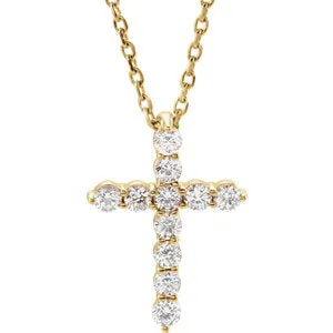 14K Yellow 14.7x10.6 mm 1/4 CTW Diamond Cross 16-18" Necklace
