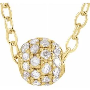 14K Yellow 1/8 CTW Diamond Pavé 3 mm Ball 16-18" Necklace