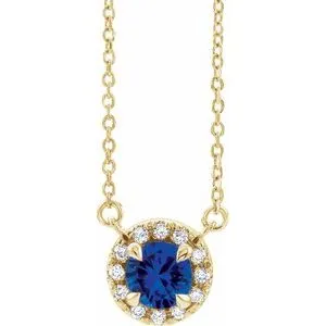 14K Yellow 5 mm Natural Blue Sapphire & 1/10 CTW Natural Diamond 18" Necklace