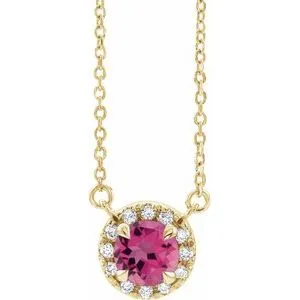 14K Yellow 5.5 mm Natural Pink Tourmaline 1/10 CTW Natural Diamond 16" Necklace