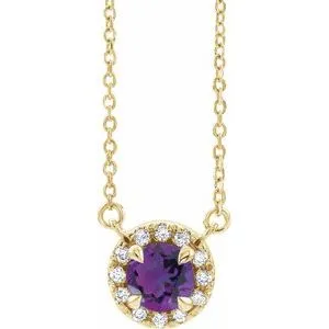 14K Yellow 6.5 mm Natural Amethyst & 1/6 CTW Natural Diamond 16" Necklace