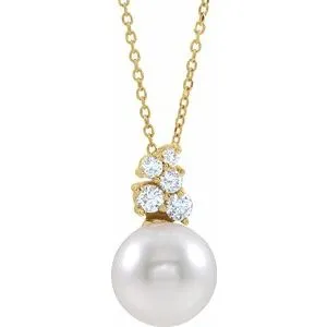 14K Yellow Freshwater Cultured Pearl & 1/4 CTW Diamond 16-18" Necklace