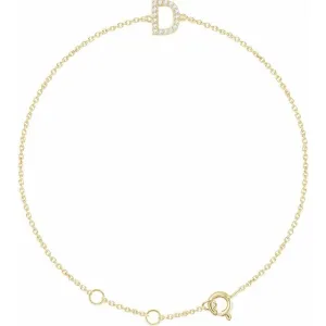 14K Yellow Gold .06 CTW Natural Diamond Initial D 6-7" Bracelet