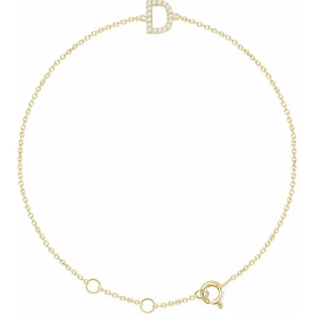 14K Yellow Gold .06 CTW Natural Diamond Initial D 6-7" Bracelet