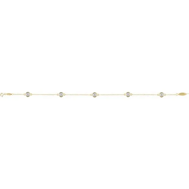 14K Yellow Gold 1/3 CTW Natural Diamond Bezel-Set Station 7" Bracelet