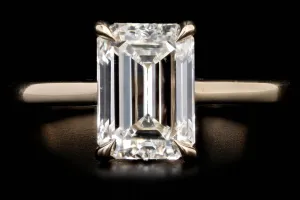 14K Yellow Gold 3.01 Carat Emerald Cut Diamond Solitaire Engagement Ring GIA Certified