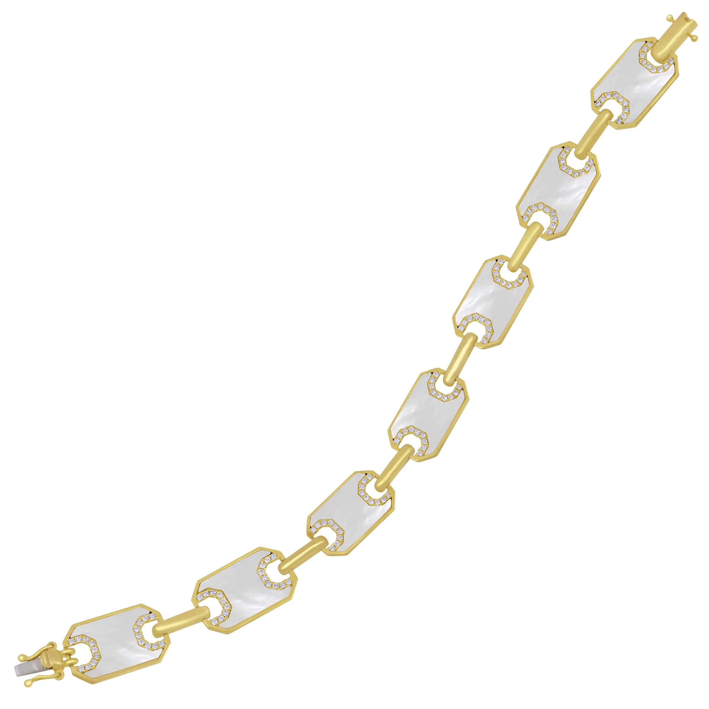 14k Yellow Gold 7-Link Mother of Pearl Bracelet with Pave Diamond 7" (D=0.88TW GH/SI1)