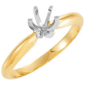 14k Yellow Gold & Platinum 5-5.3mm Round 6-Prong Heavy Solitaire Ring Mounting, Size 6