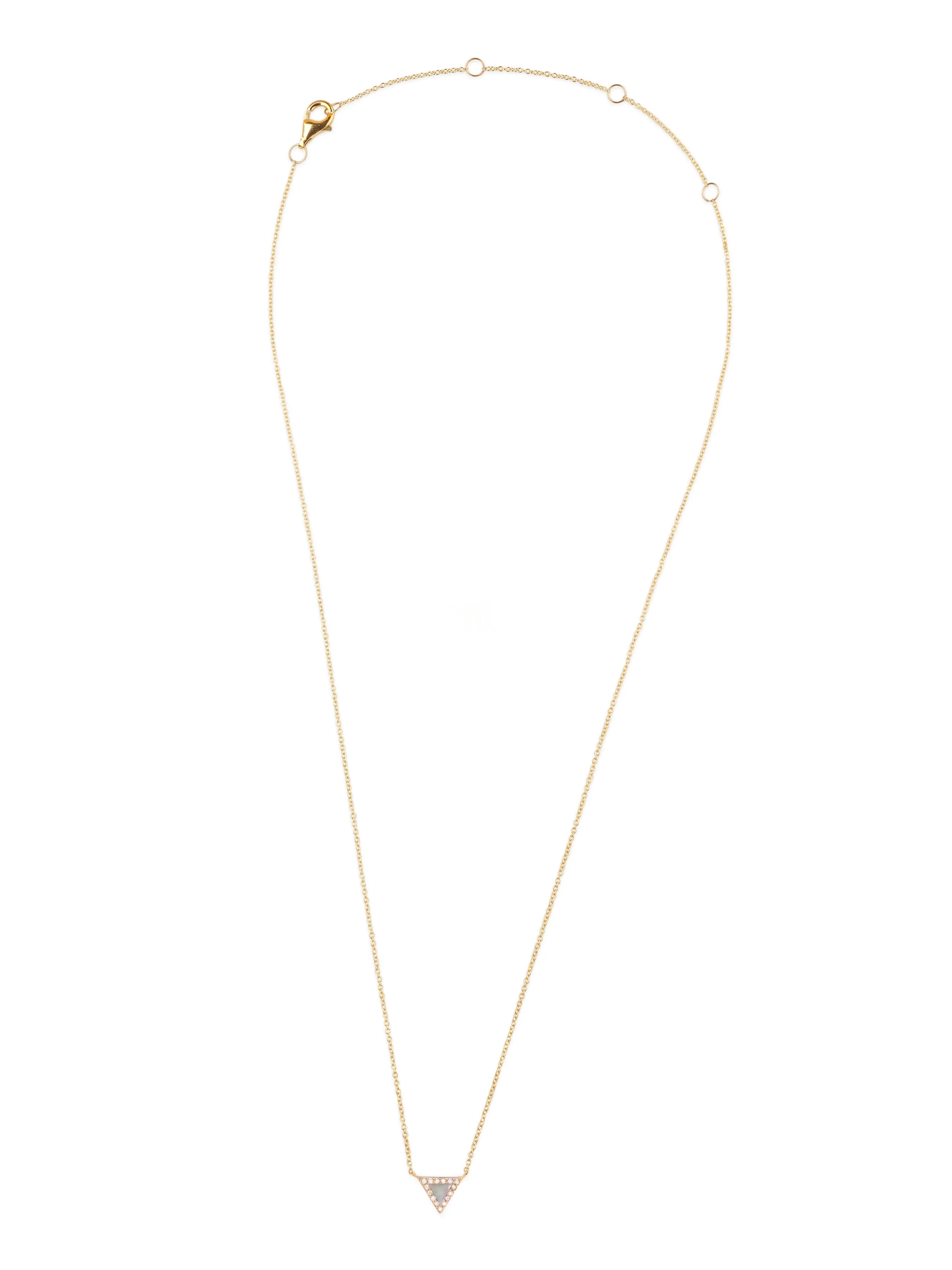 14k Yellow Gold Diamond Mother of Pearl Triangle Necklace
