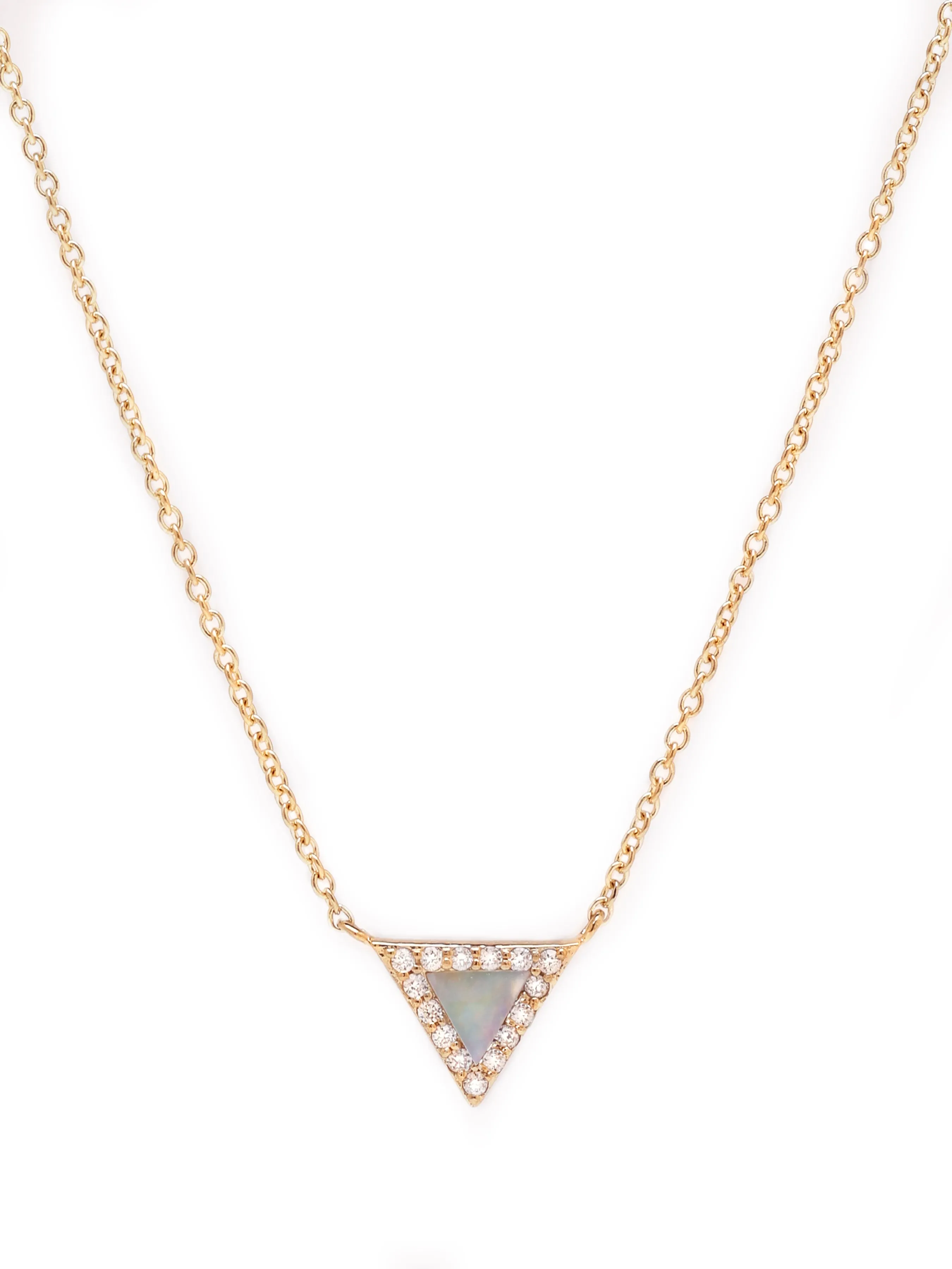 14k Yellow Gold Diamond Mother of Pearl Triangle Necklace