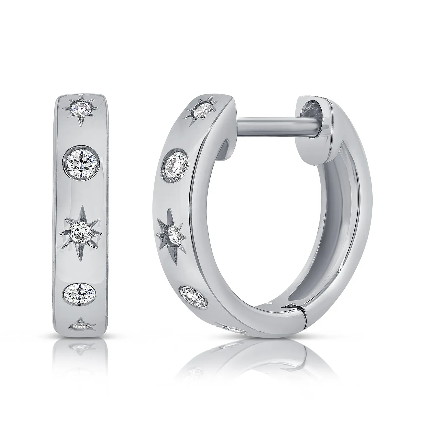 14K Yellow Gold Diamond Star Huggie Earrings