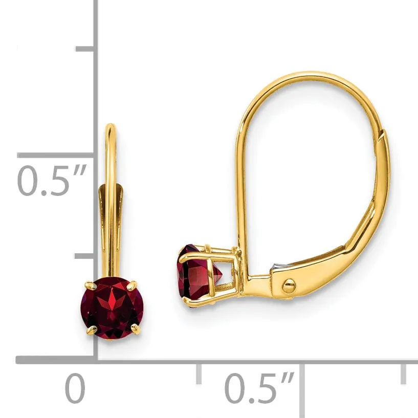 14k Yellow Gold Genuine Garnet Birthstone Earrings