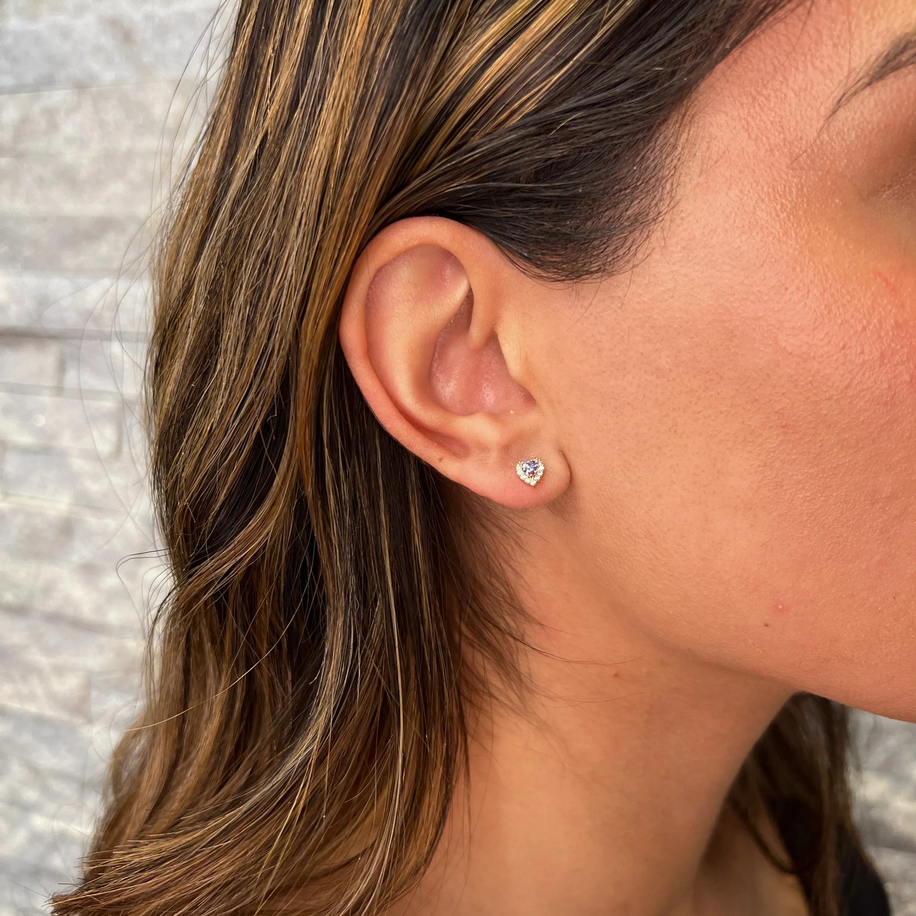 14K Yellow Gold (March) Birthstone Baby CZ Heart Stud Earrings