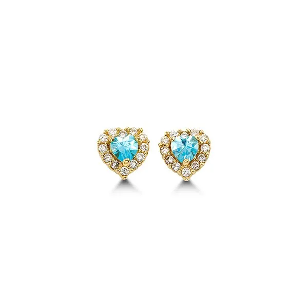 14K Yellow Gold (March) Birthstone Baby CZ Heart Stud Earrings