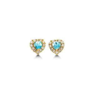 14K Yellow Gold (March) Birthstone Baby CZ Heart Stud Earrings