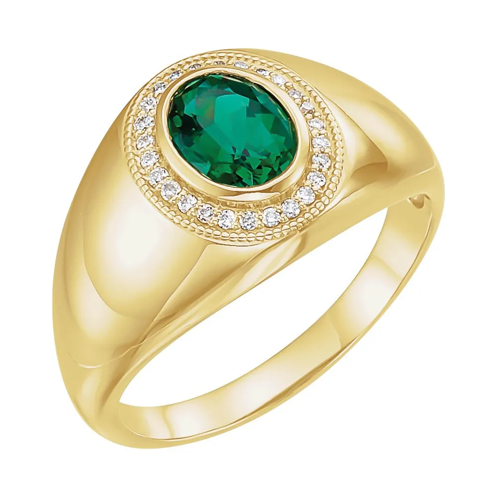 14k Yellow Gold Men's Chatham® Created Emerald & Diamond Accented Ring, Size 11