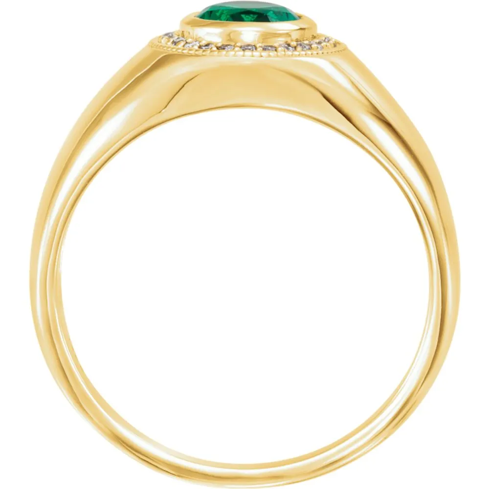 14k Yellow Gold Men's Chatham® Created Emerald & Diamond Accented Ring, Size 11