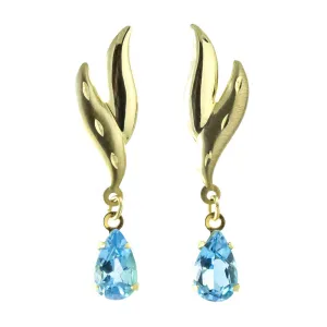 14k yellow gold pear shape blue topaz earrings