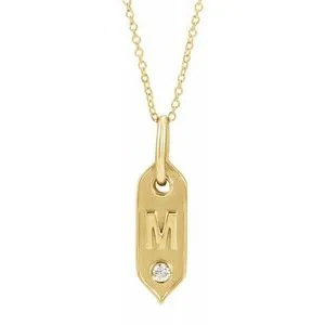 14K Yellow Initial M .05 CT Natural Diamond 16-18" Necklace