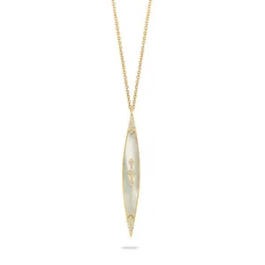 14K Yellow Mother of Pearl and Natural Diamond 18 inch Necklace
