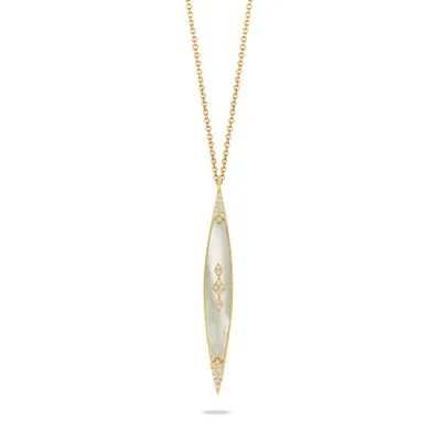 14K Yellow Mother of Pearl and Natural Diamond 18 inch Necklace