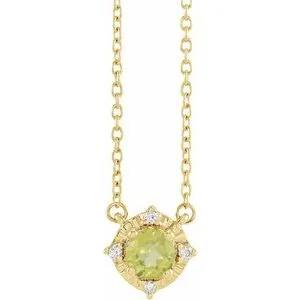 14K Yellow Natural Peridot & .04 CTW Natural Diamond Halo-Style 18" Necklace