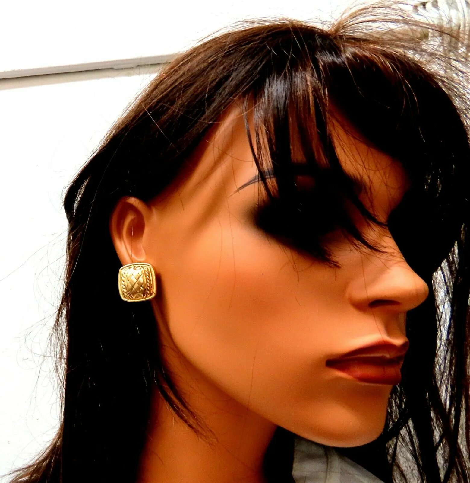14kt Cross Hatch & Rope Twist Deco Clip Earrings