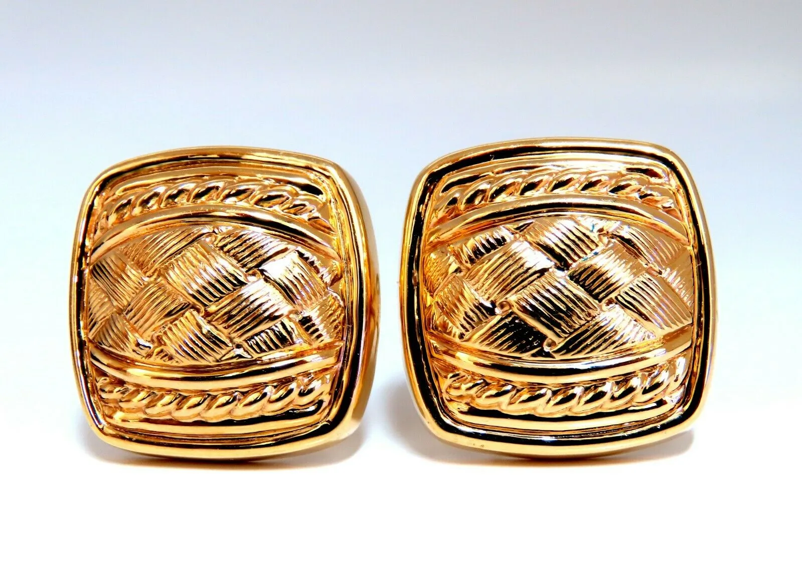 14kt Cross Hatch & Rope Twist Deco Clip Earrings