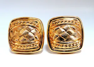 14kt Cross Hatch & Rope Twist Deco Clip Earrings