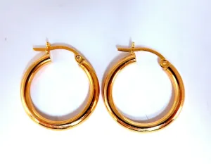 14Kt Gold Hoop Earrings Tubular Plain .88 inch long