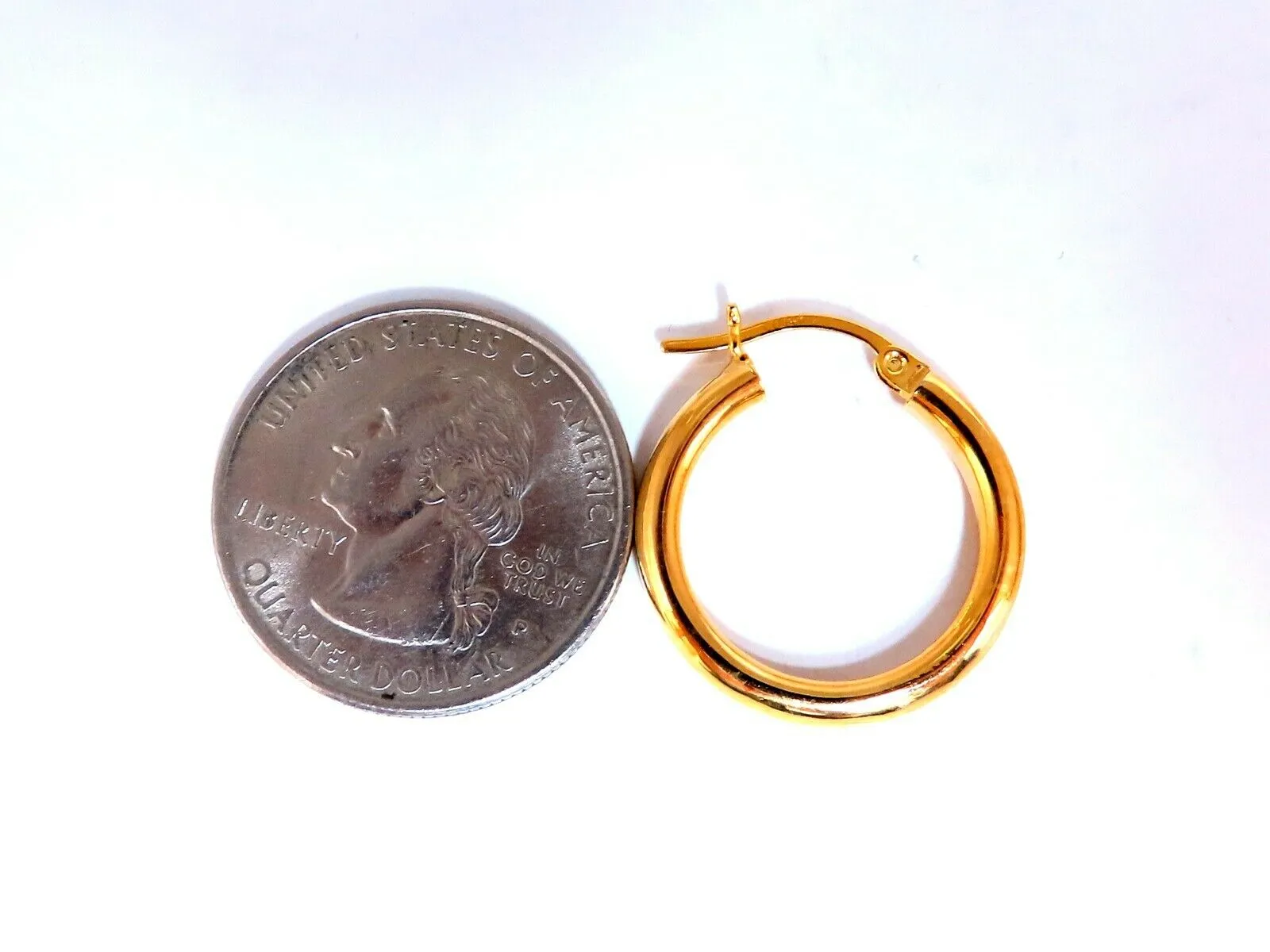 14Kt Gold Hoop Earrings Tubular Plain .88 inch long